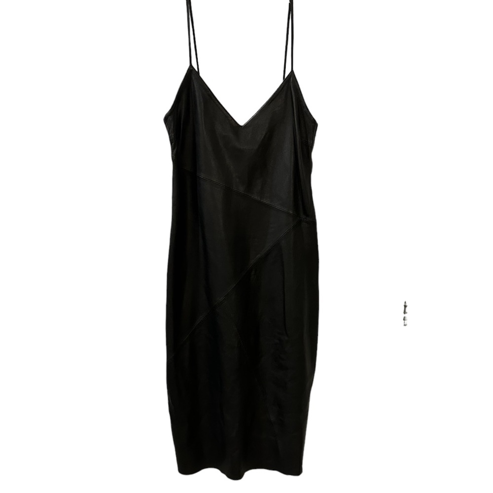 Zara Woman Studio Leather Spaghetti Strap Midi Dress Black Size XS/S